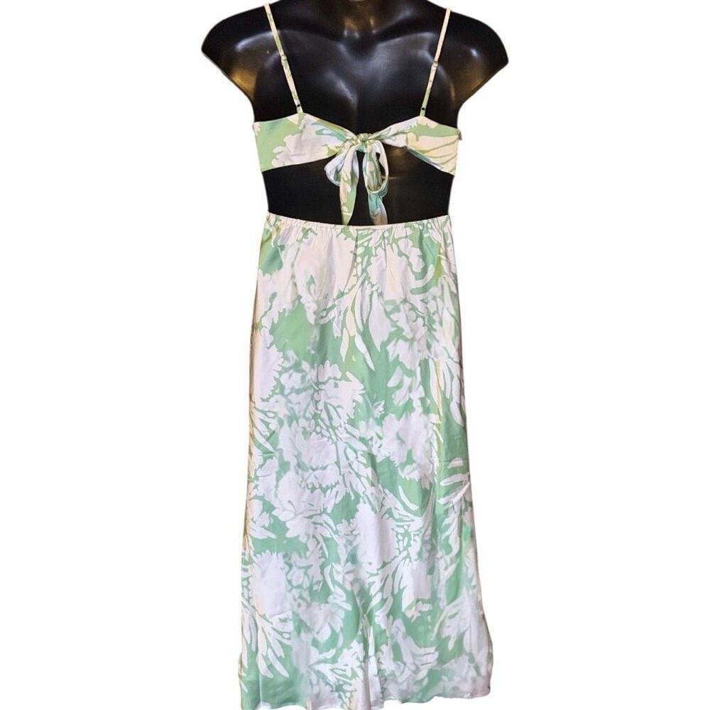 Adora Eucalyptus Floral Silky Satin Open-Back Tie Maxi Dress NEW - Picture 10 of 13